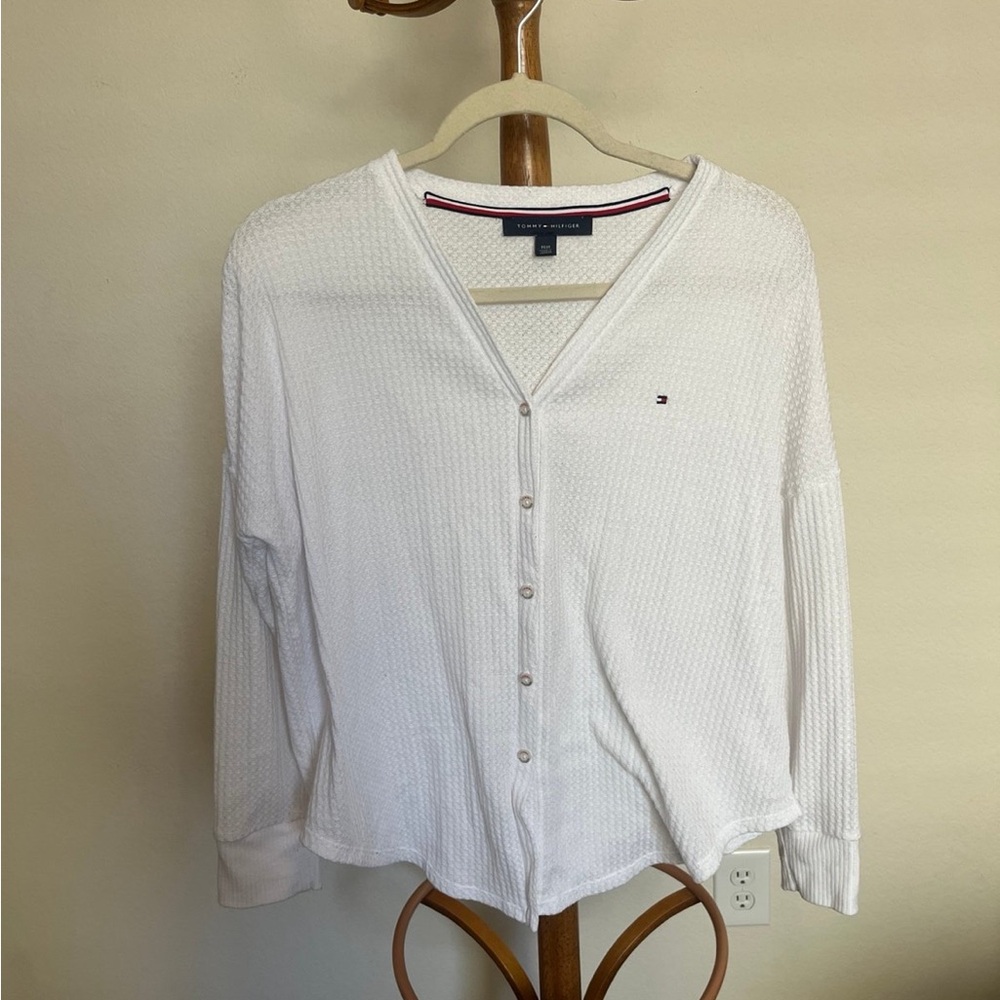 Tommy Hilfiger Women’s Medium White Sheer Cardigan Button Down Boat Beach